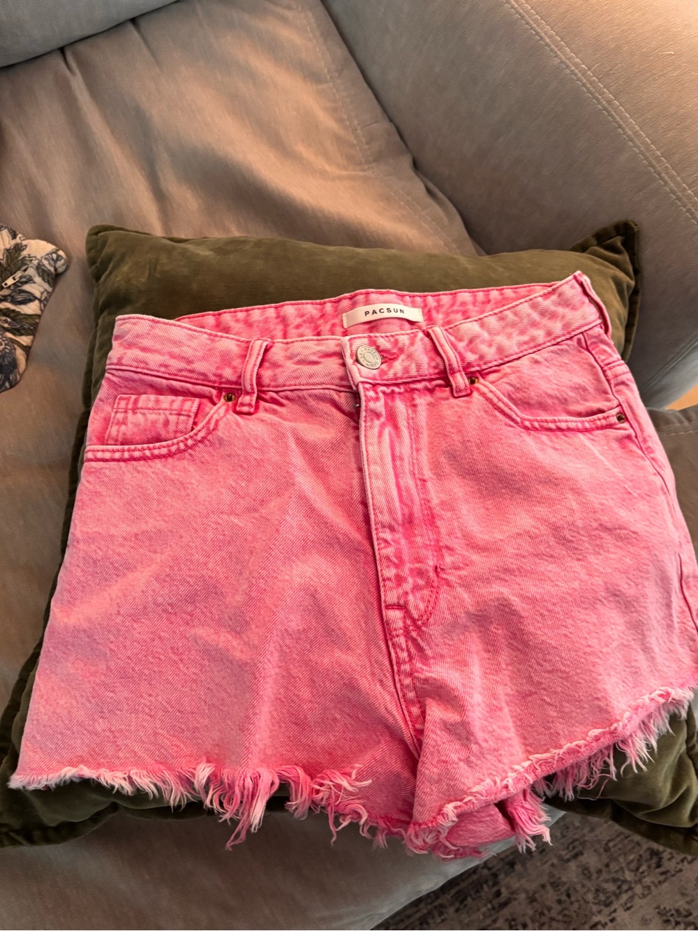 PacSun Hot Pink High-Rise Frayed Denim Shorts